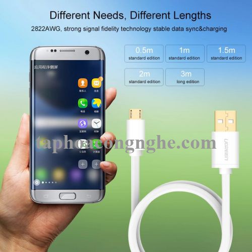 Ugreen 10851 3M màu Trắng Cáp sạc truyền dữ liệu USB 2.0 sang MICRO USB lõi đồng US125 30010851